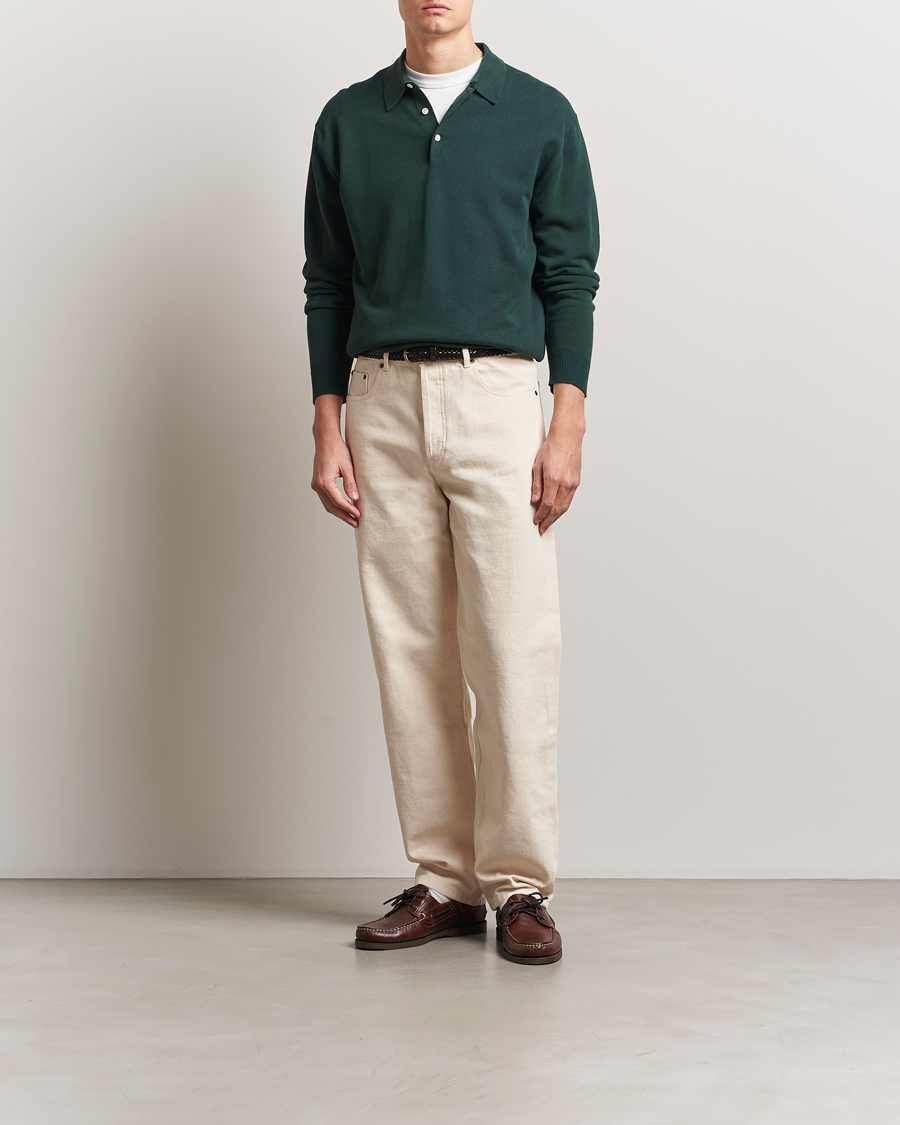 Men | Sweaters & Knitwear | BEAMS PLUS | Long Sleeve 12G Knit Polo Forest Green