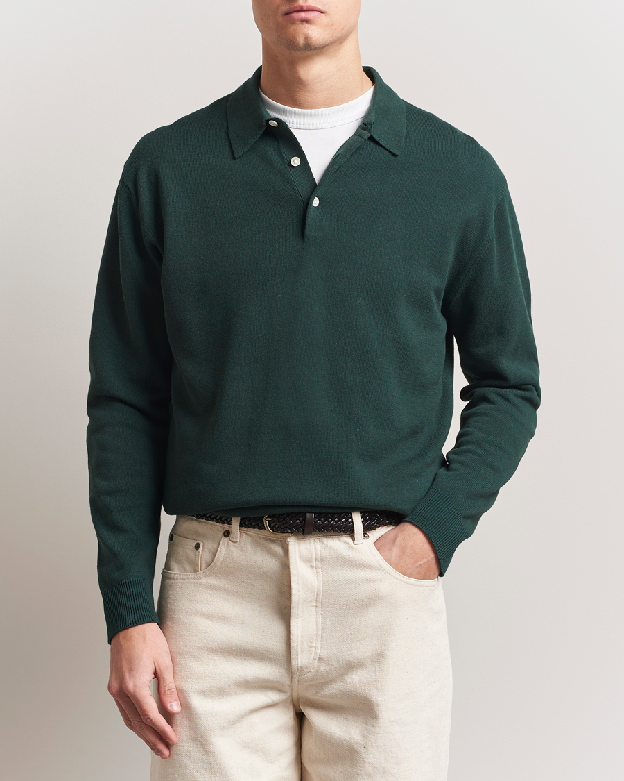 Men | Sweaters & Knitwear | BEAMS PLUS | Long Sleeve 12G Knit Polo Forest Green