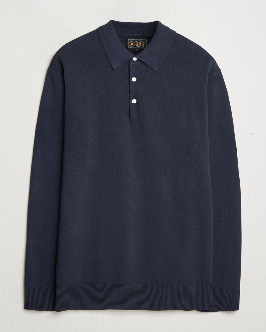 BEAMS PLUS Long Sleeve 12G Knit Polo Navy at CareOfCarl.com