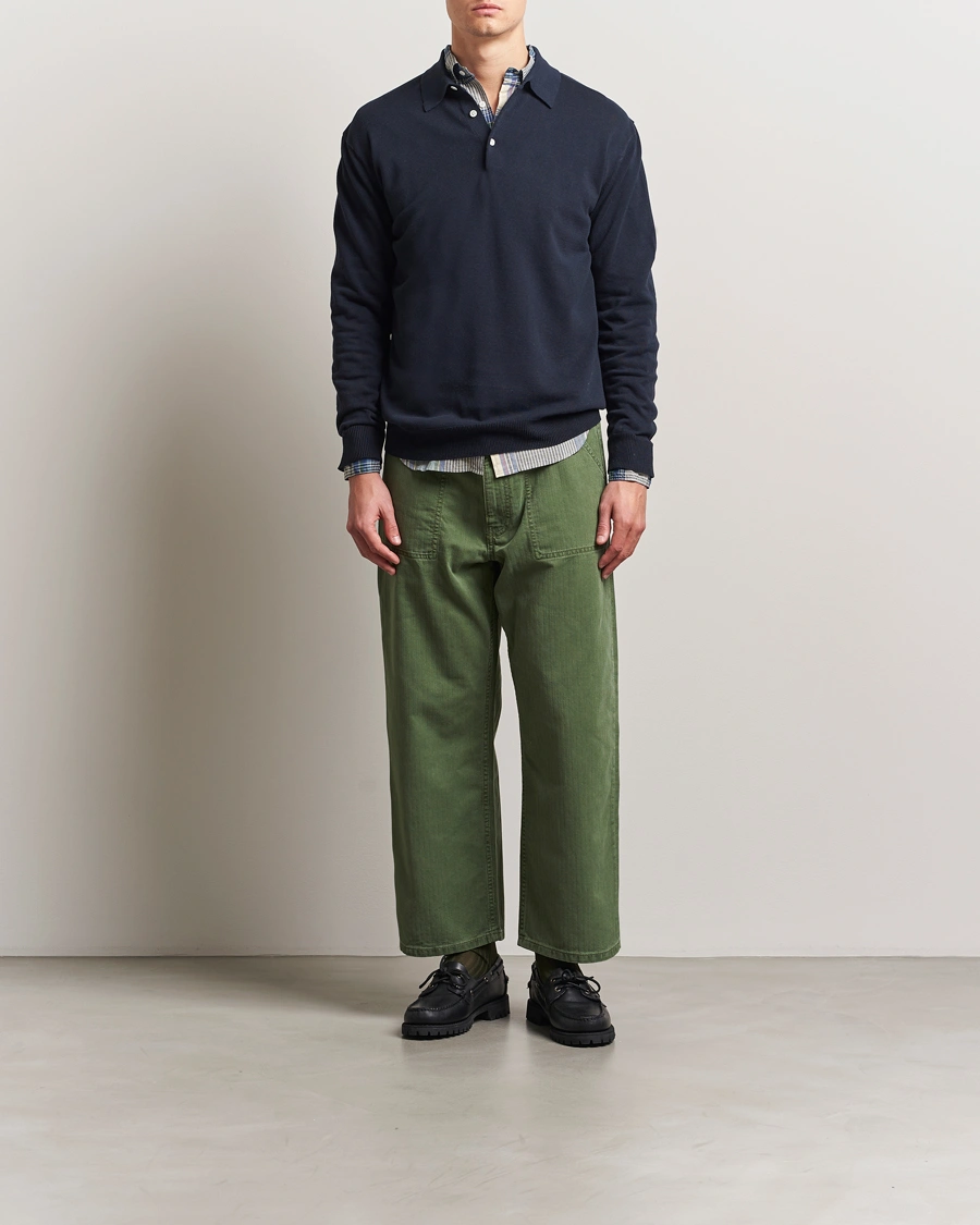 Men | Sweaters & Knitwear | BEAMS PLUS | Long Sleeve 12G Knit Polo Navy