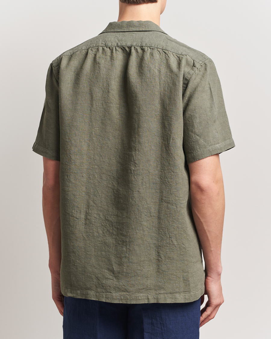 Men | Shirts | Kamakura Shirts | Heavy Linen Beach Shirt Green