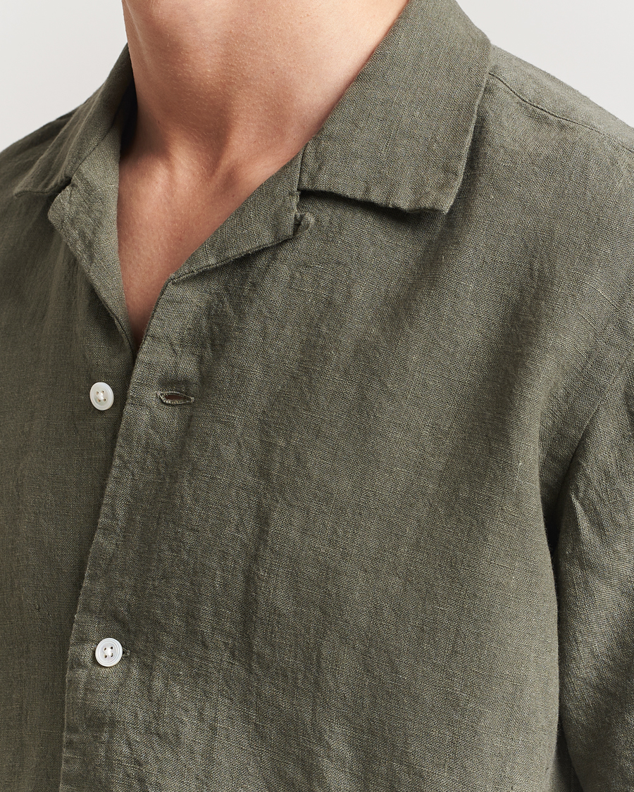 Men | Shirts | Kamakura Shirts | Heavy Linen Beach Shirt Green