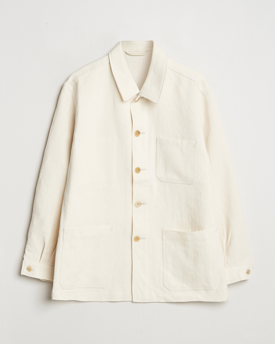 Men | Coats & Jackets | Kamakura Shirts | Linen French Worker Jacket Off White