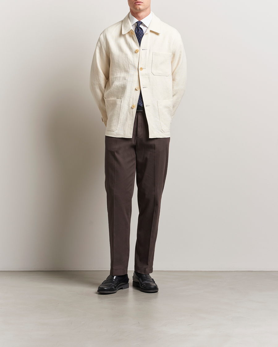 Men | Coats & Jackets | Kamakura Shirts | Linen French Worker Jacket Off White
