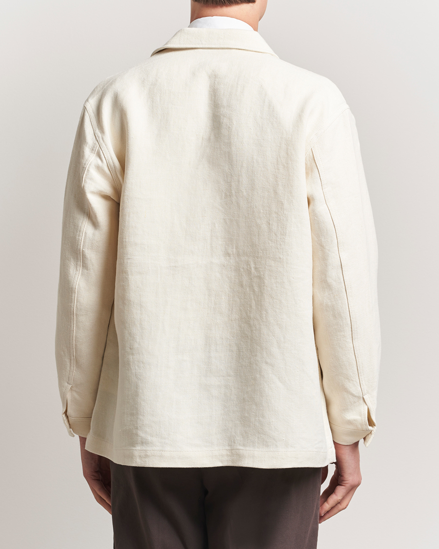 Men | Coats & Jackets | Kamakura Shirts | Linen French Worker Jacket Off White