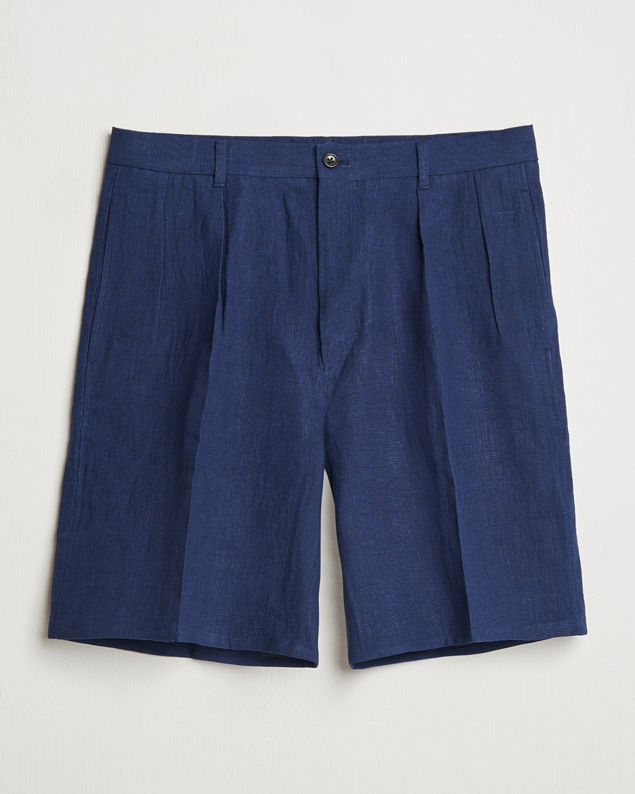 Men | Shorts | Kamakura Shirts | Pleated Linen Shorts Navy