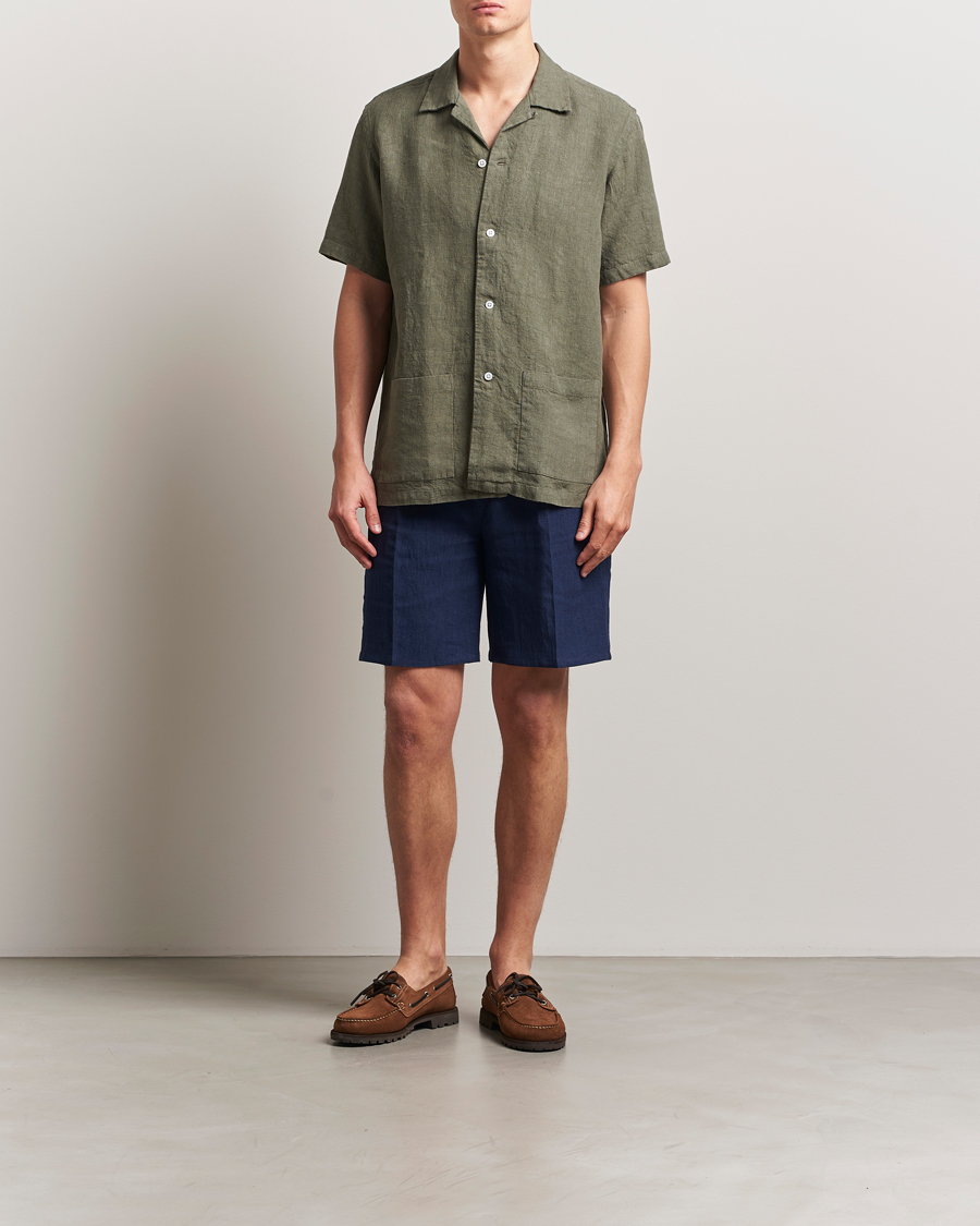 Men | Shorts | Kamakura Shirts | Pleated Linen Shorts Navy