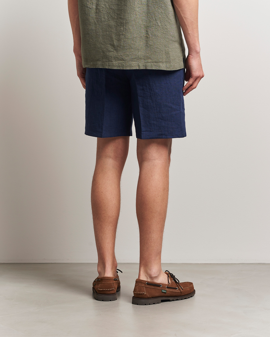 Men | Shorts | Kamakura Shirts | Pleated Linen Shorts Navy