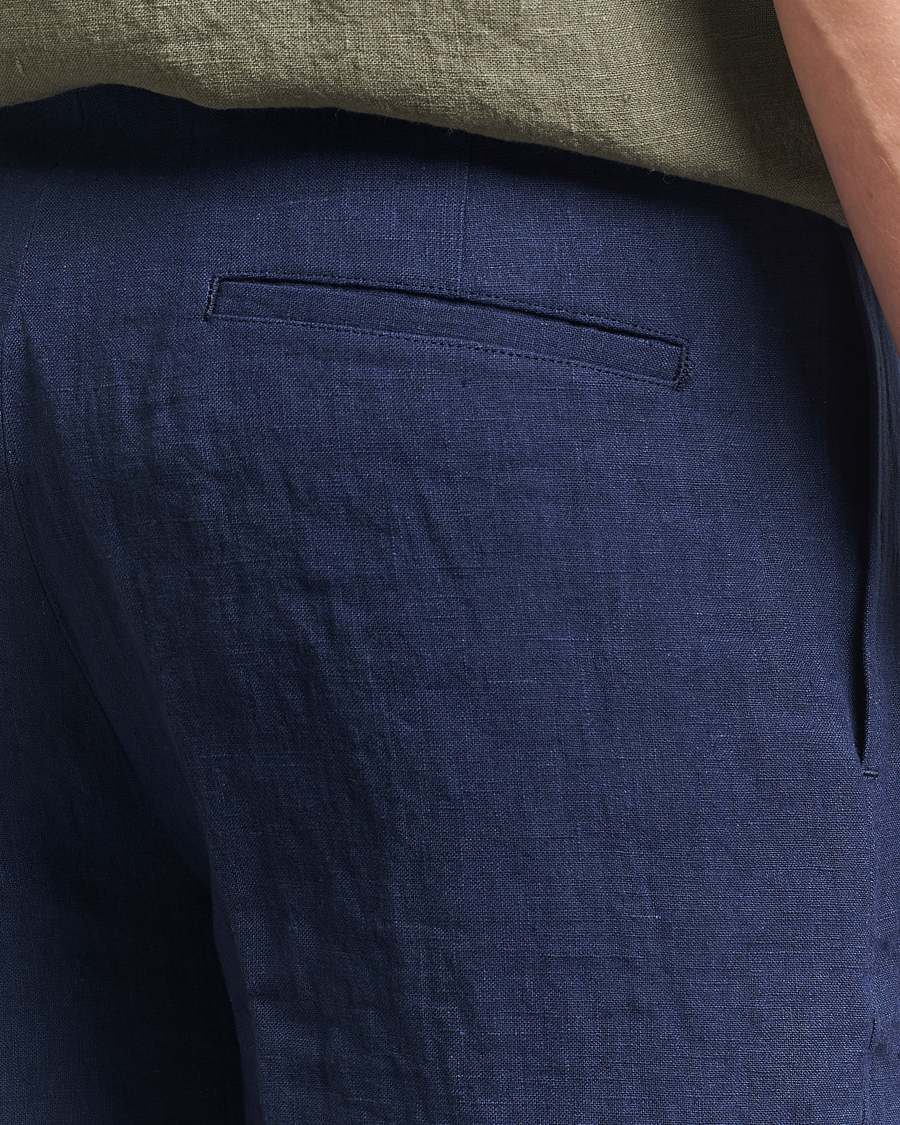 Men | Shorts | Kamakura Shirts | Pleated Linen Shorts Navy