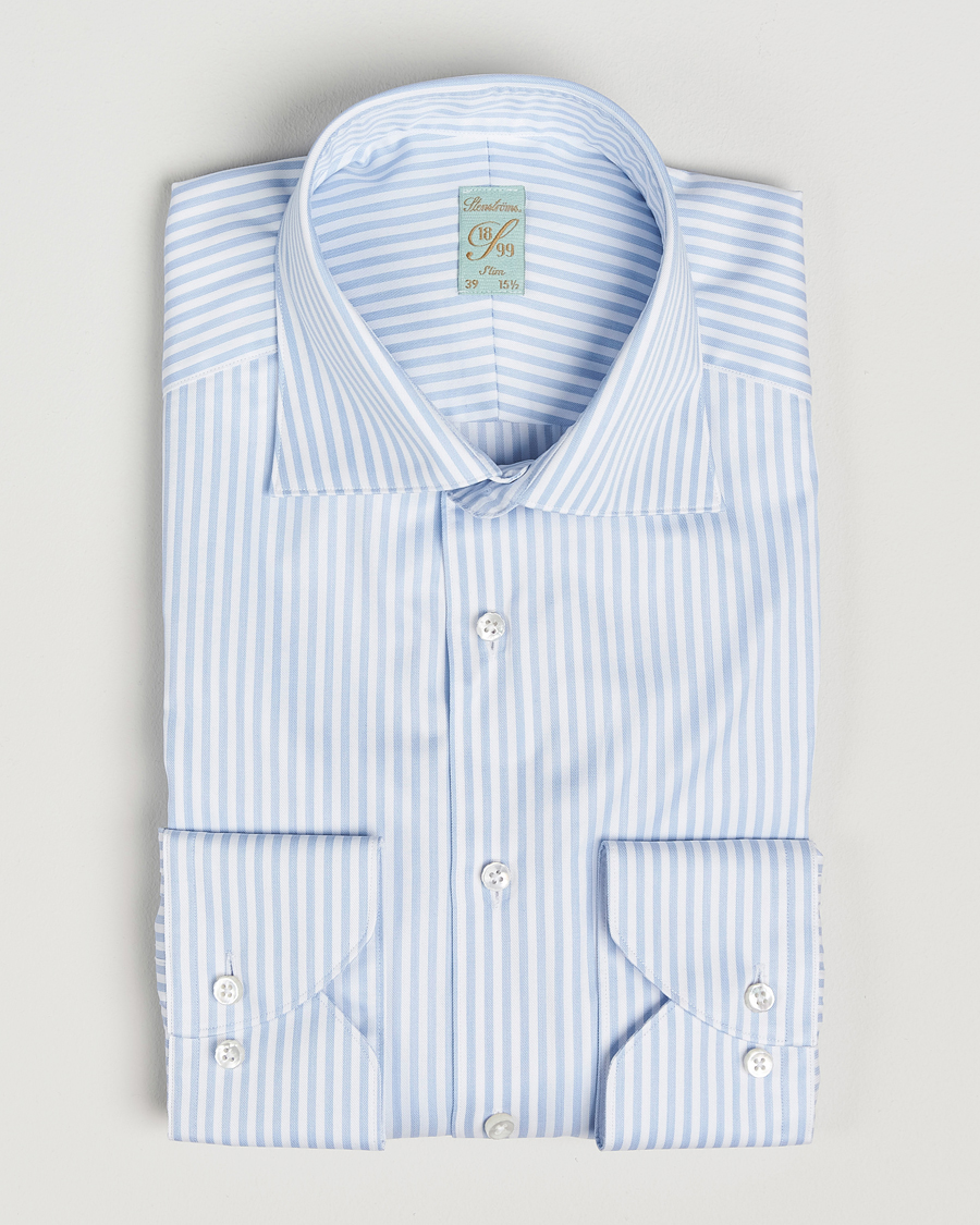 Men | Shirts | Stenströms | 1899 Slim Striped Cotton Twill Shirt Blue/White
