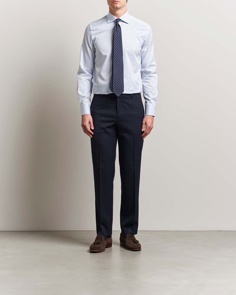 Men | Shirts | Stenströms | 1899 Slim Striped Cotton Twill Shirt Blue/White