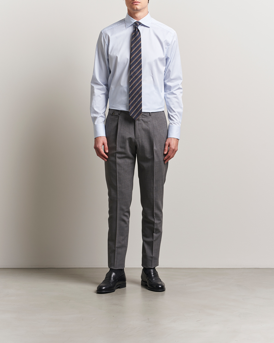 Men | Shirts | Stenströms | 1899 Striped Cotton Twill Shirt Blue/White