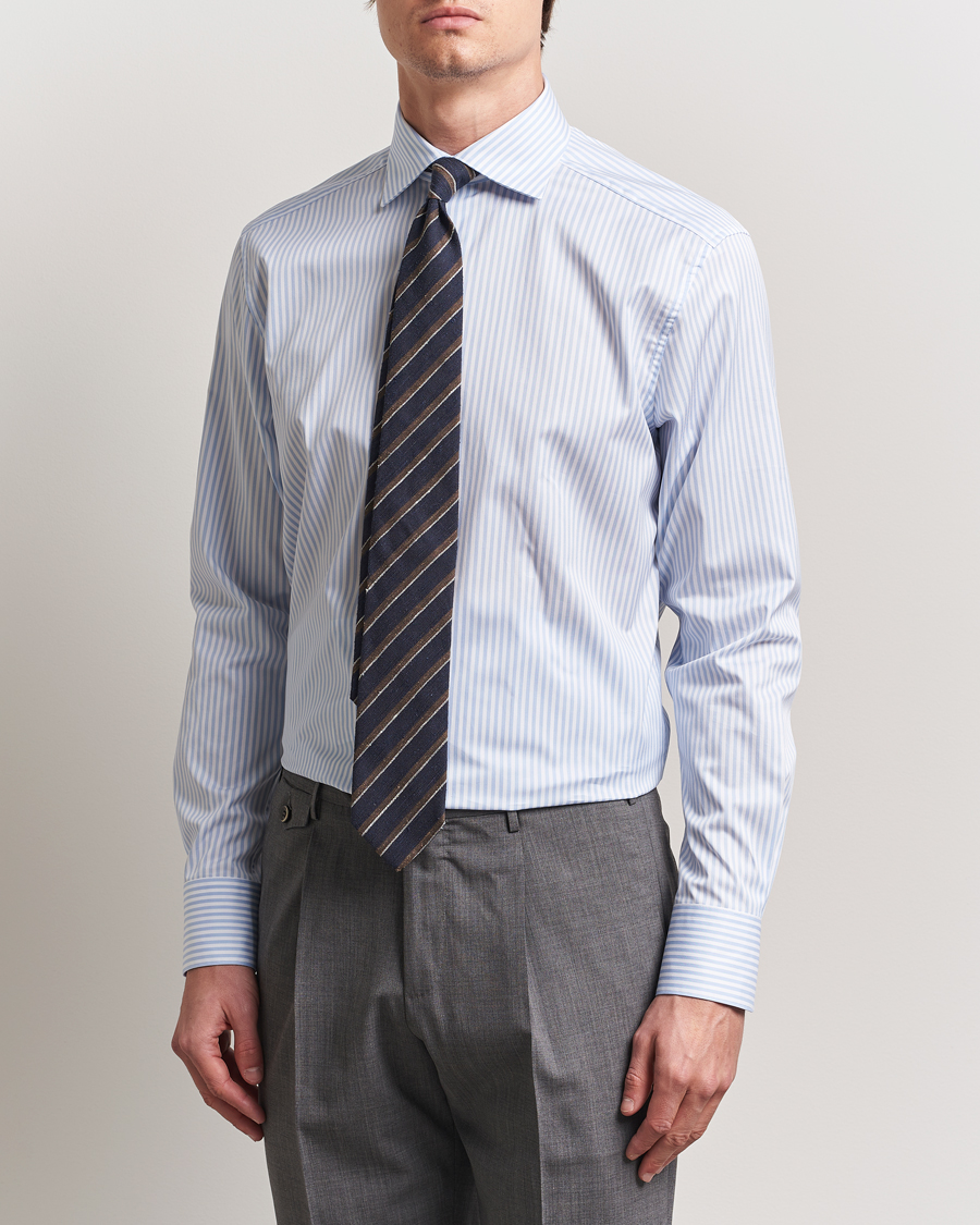 Men | Shirts | Stenströms | 1899 Striped Cotton Twill Shirt Blue/White