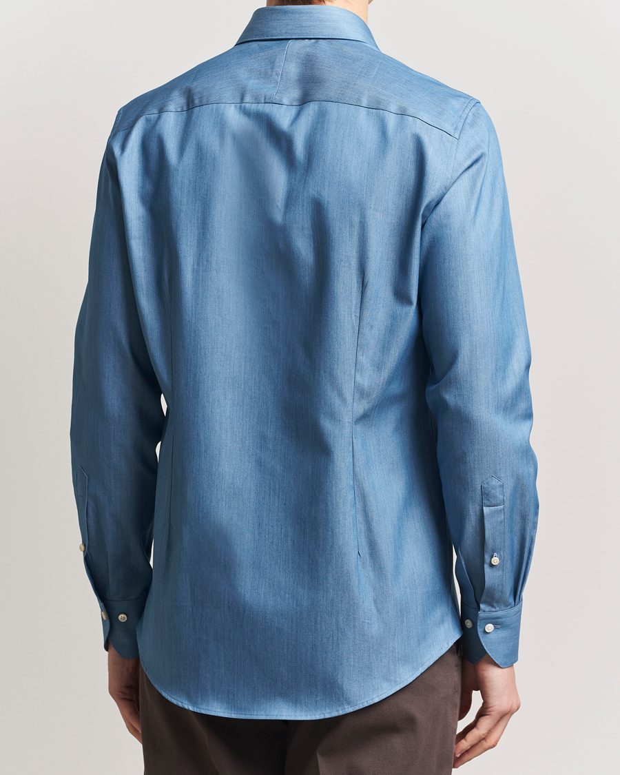 Men | Shirts | Stenströms | 1899 Slim Twofold Cotton Denim Shirt Mid Blue