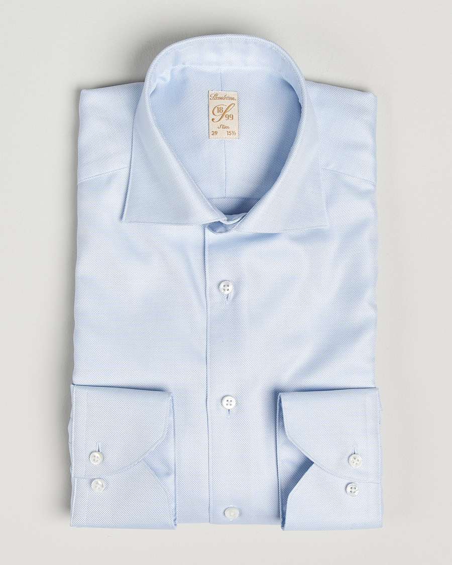 Men | Shirts | Stenströms | 1899 Slim Cotton Twill Shirt Light Blue