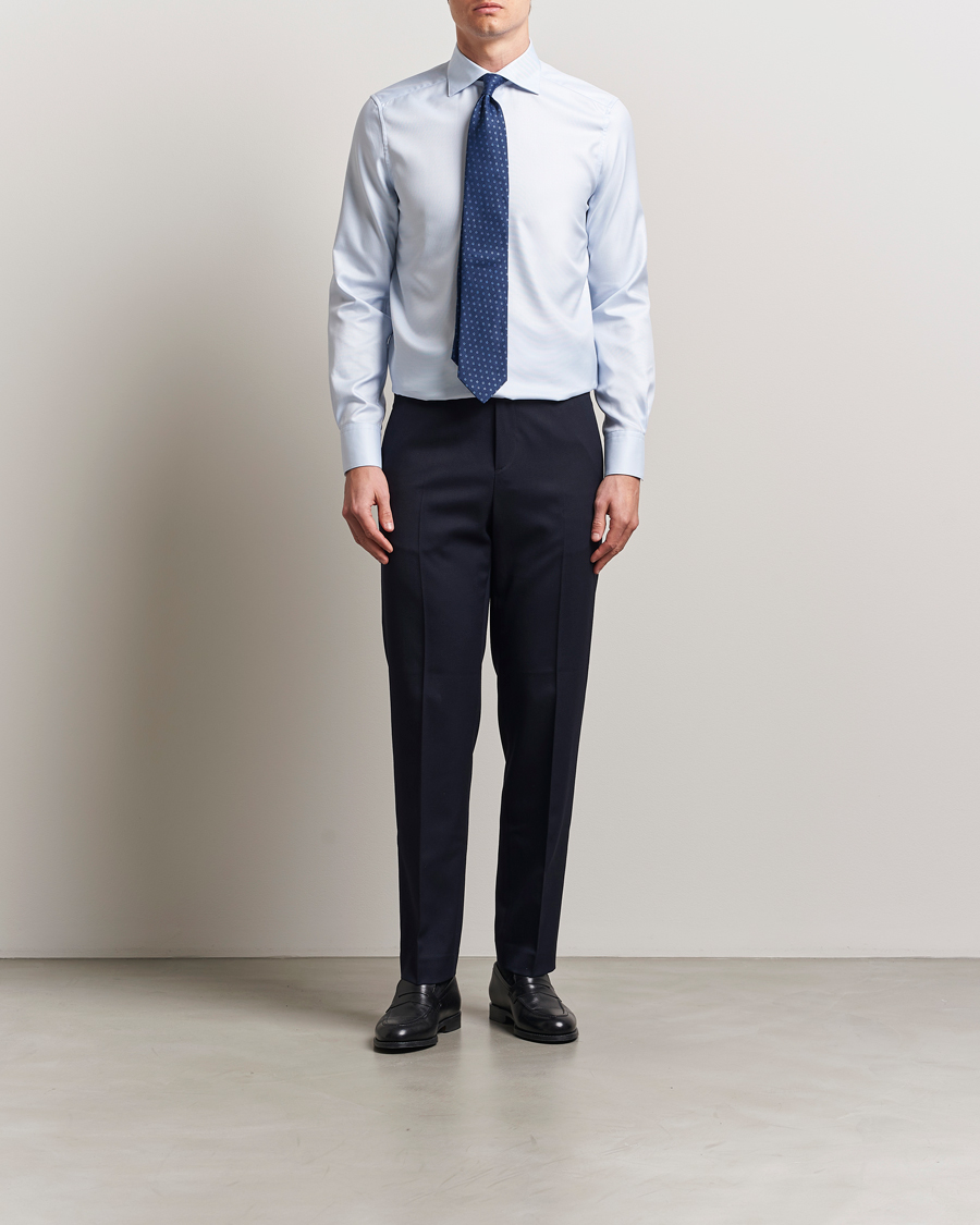 Men | Shirts | Stenströms | 1899 Slim Cotton Twill Shirt Light Blue