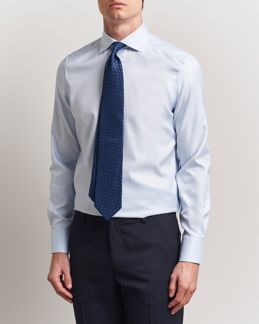 Men | Shirts | Stenströms | 1899 Slim Cotton Twill Shirt Light Blue