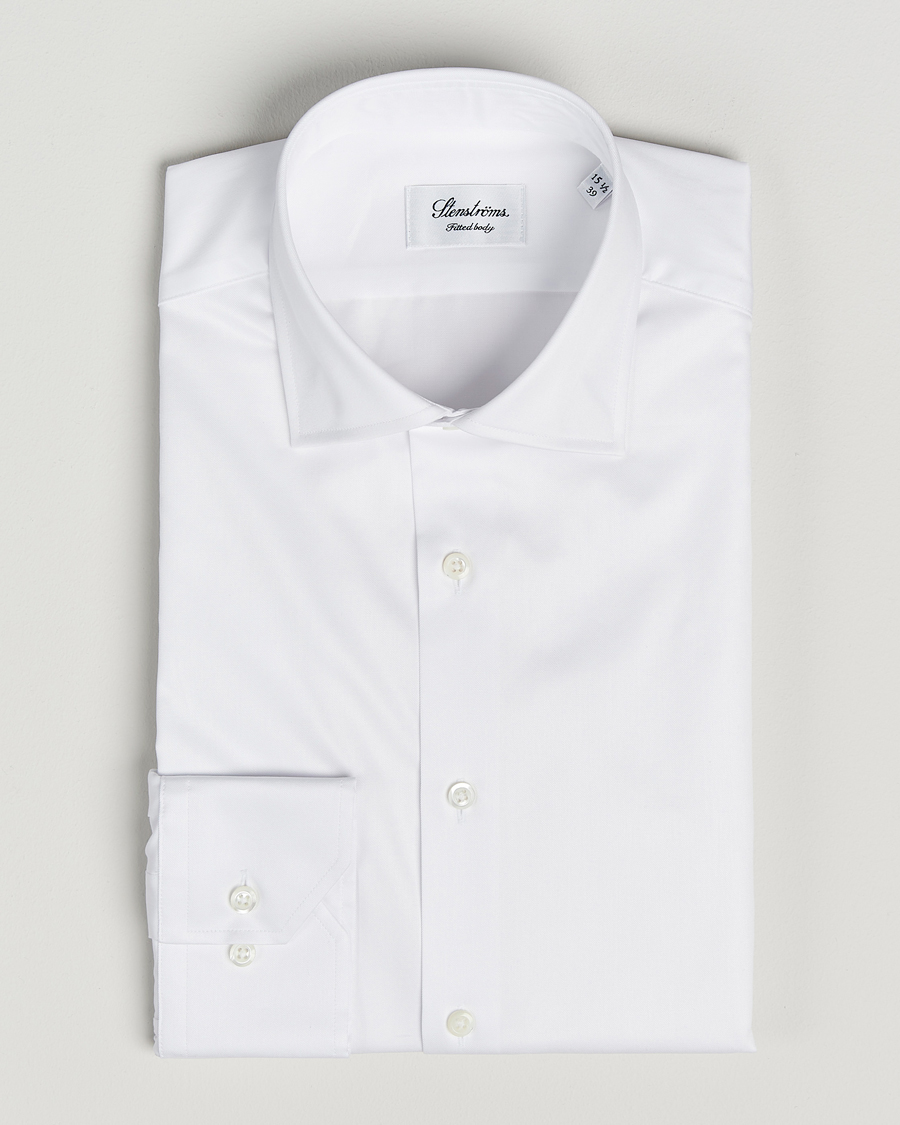 Men | Shirts | Stenströms | Fitted Body Cotton Twill Cut Away Shirt White