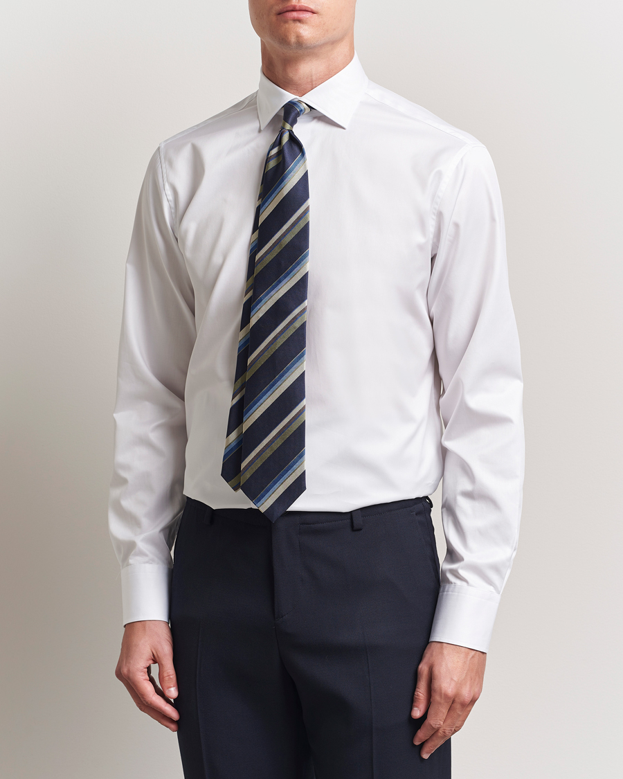 Men | Shirts | Stenströms | Fitted Body Cotton Twill Cut Away Shirt White