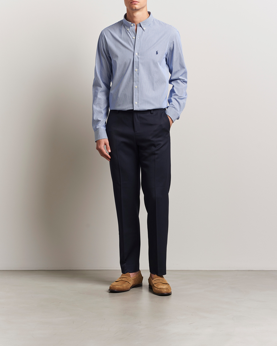 Men | Shirts | Polo Ralph Lauren | Slim Fit Poplin Shirt Blue/White Hairline Stripe
