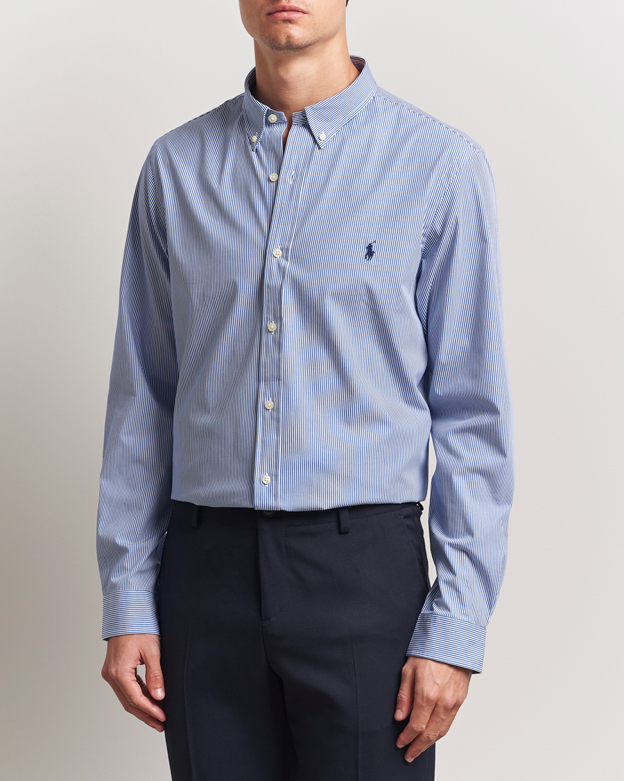 Men | Shirts | Polo Ralph Lauren | Slim Fit Poplin Shirt Blue/White Hairline Stripe
