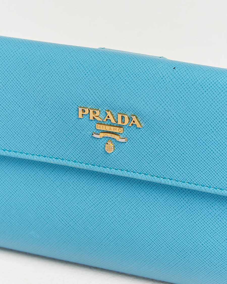 Men | Prada Pre-Owned Saffiano Leather Wallet Light Blue | Prada Pre-Owned | Saffiano Leather Wallet Light Blue