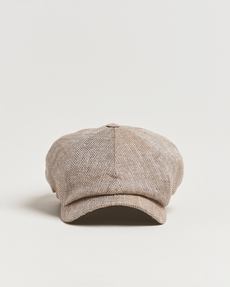 Men | Hats & Caps | Wigéns | Newsboy Classic Linen Herringbone Cap Brown