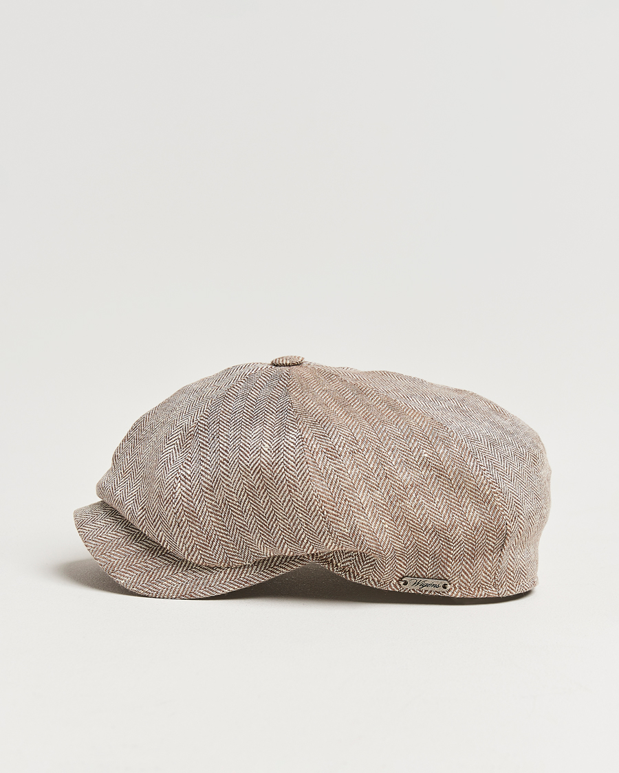 Men | Hats & Caps | Wigéns | Newsboy Classic Linen Herringbone Cap Brown