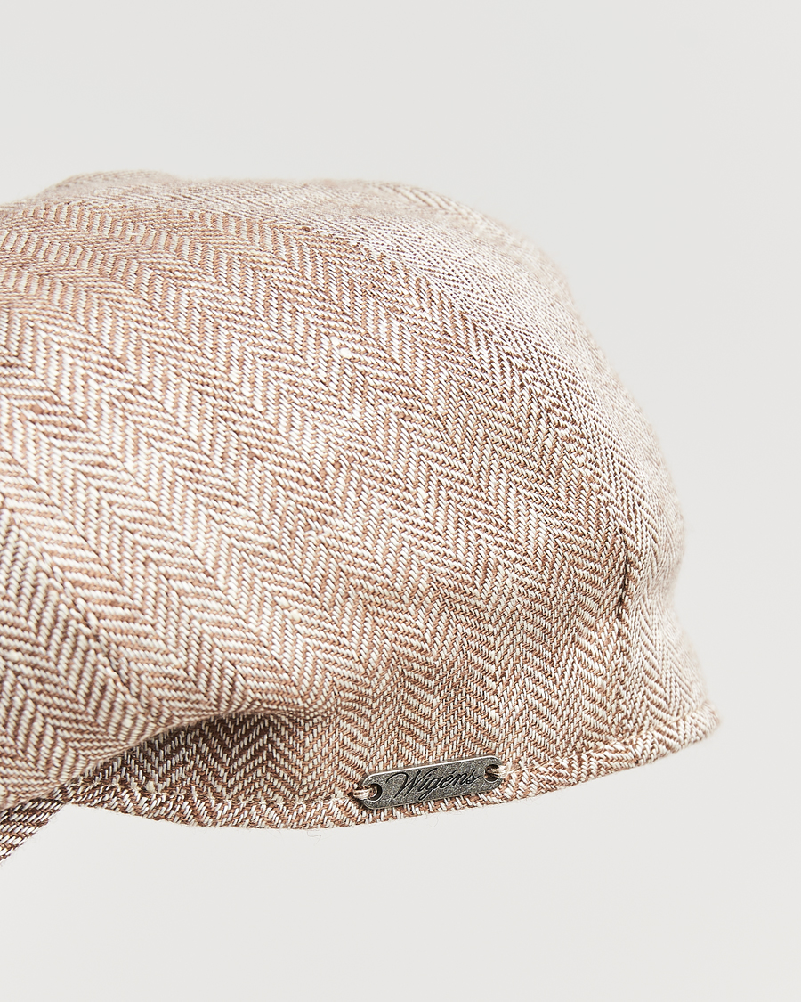 Men | Hats & Caps | Wigéns | Newsboy Classic Linen Herringbone Cap Brown