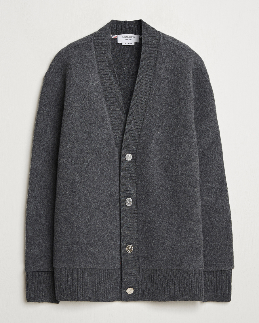 Thom Browne Wool Fleece Cardigan Charcoal at CareOfCarl.com
