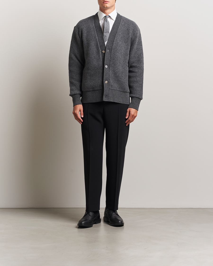 Thom Browne Wool Fleece Cardigan Charcoal at CareOfCarl.com