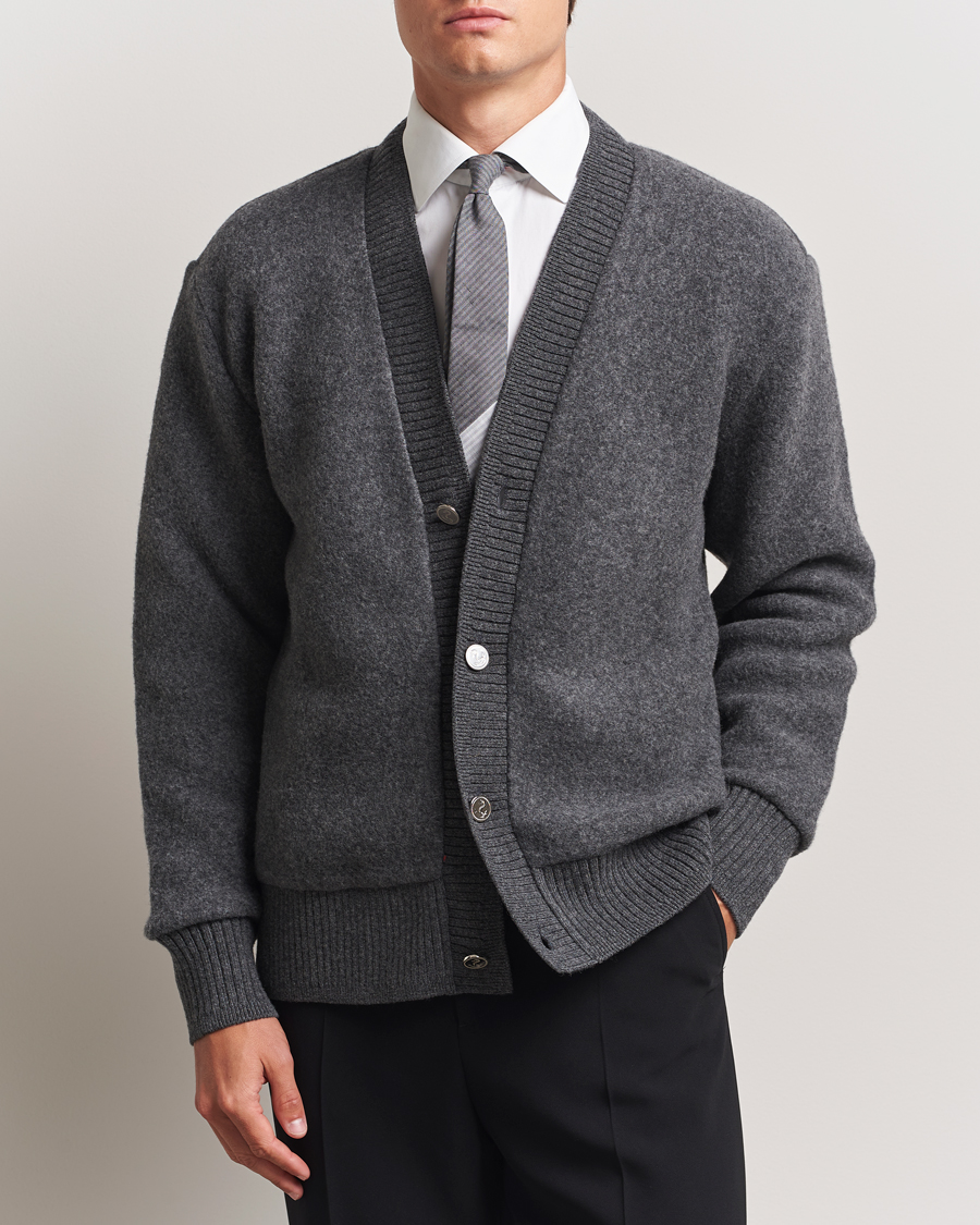 Thom Browne Wool Fleece Cardigan Charcoal at CareOfCarl.com