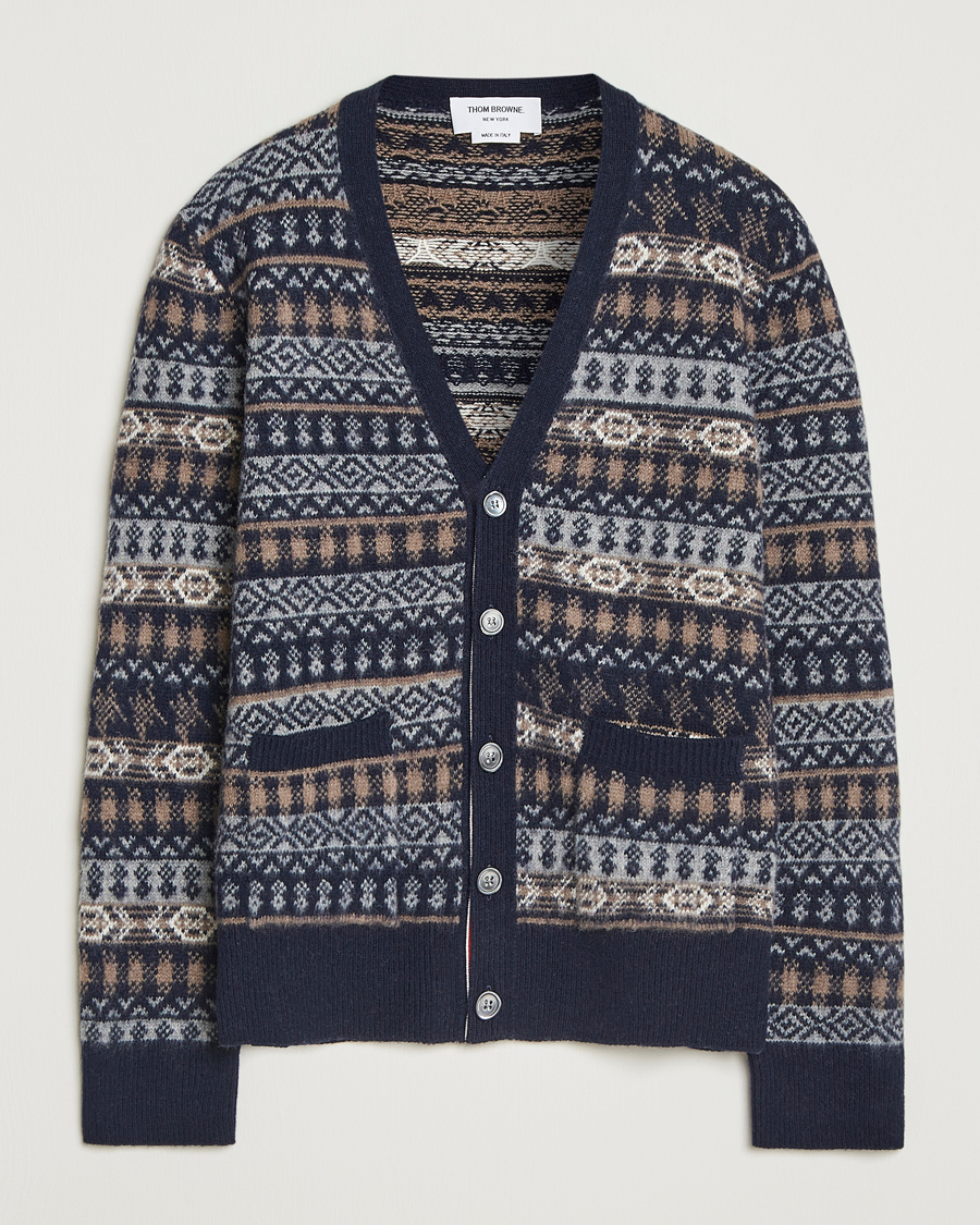 Men | Sweaters & Knitwear | Thom Browne | Fairisle Jacquard Cardigan Navy