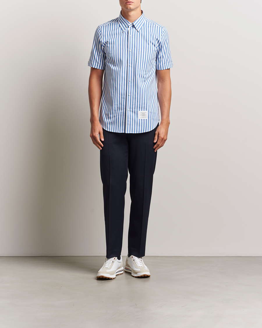 Thom Browne Short Sleeve Button Down Shirt Medium Blue at
