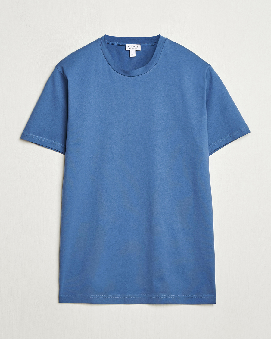 Men | T-Shirts | Sunspel | Riviera Midweight T-Shirt Soft Denim
