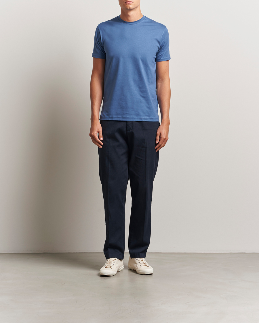 Men | T-Shirts | Sunspel | Riviera Midweight T-Shirt Soft Denim