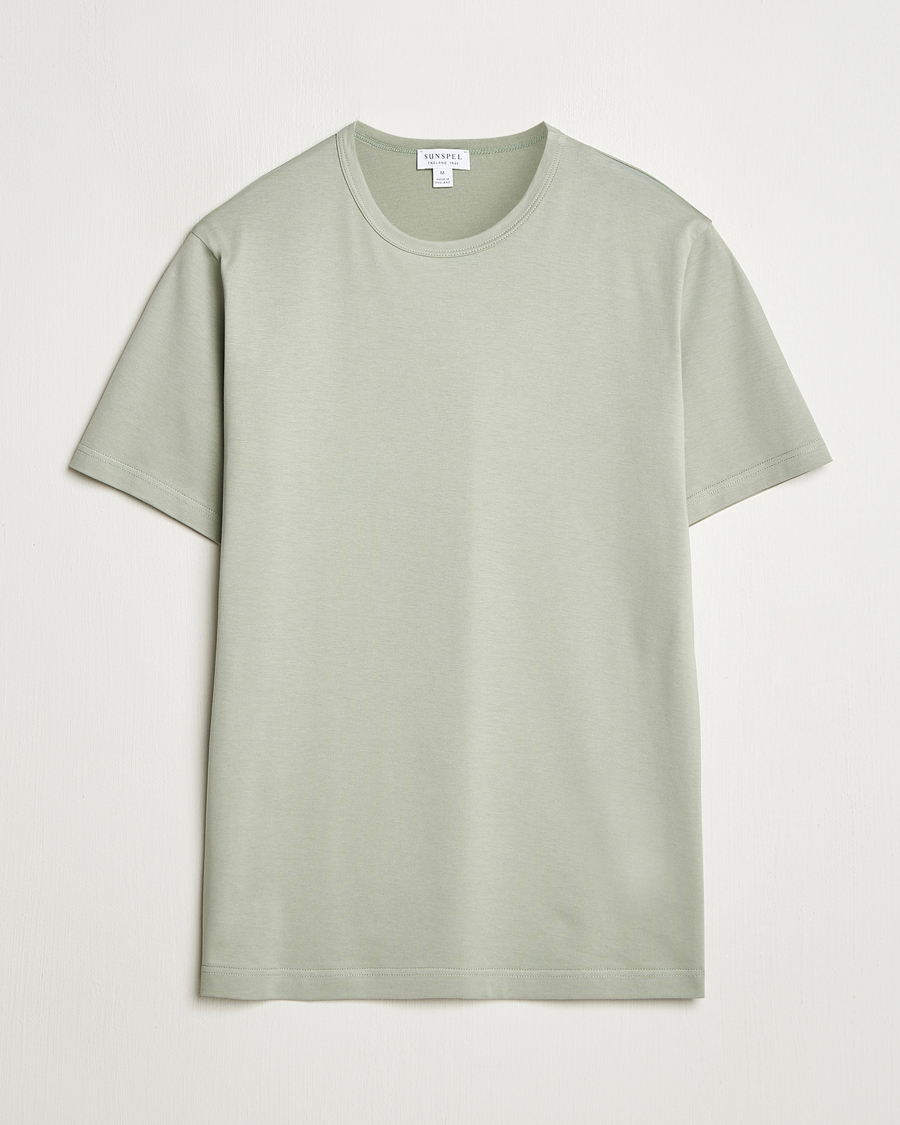 Men | T-Shirts | Sunspel | Crew Neck Q82 Cotton T-Shirt Pastel Green