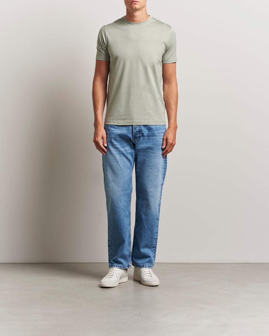 Men | T-Shirts | Sunspel | Crew Neck Q82 Cotton T-Shirt Pastel Green