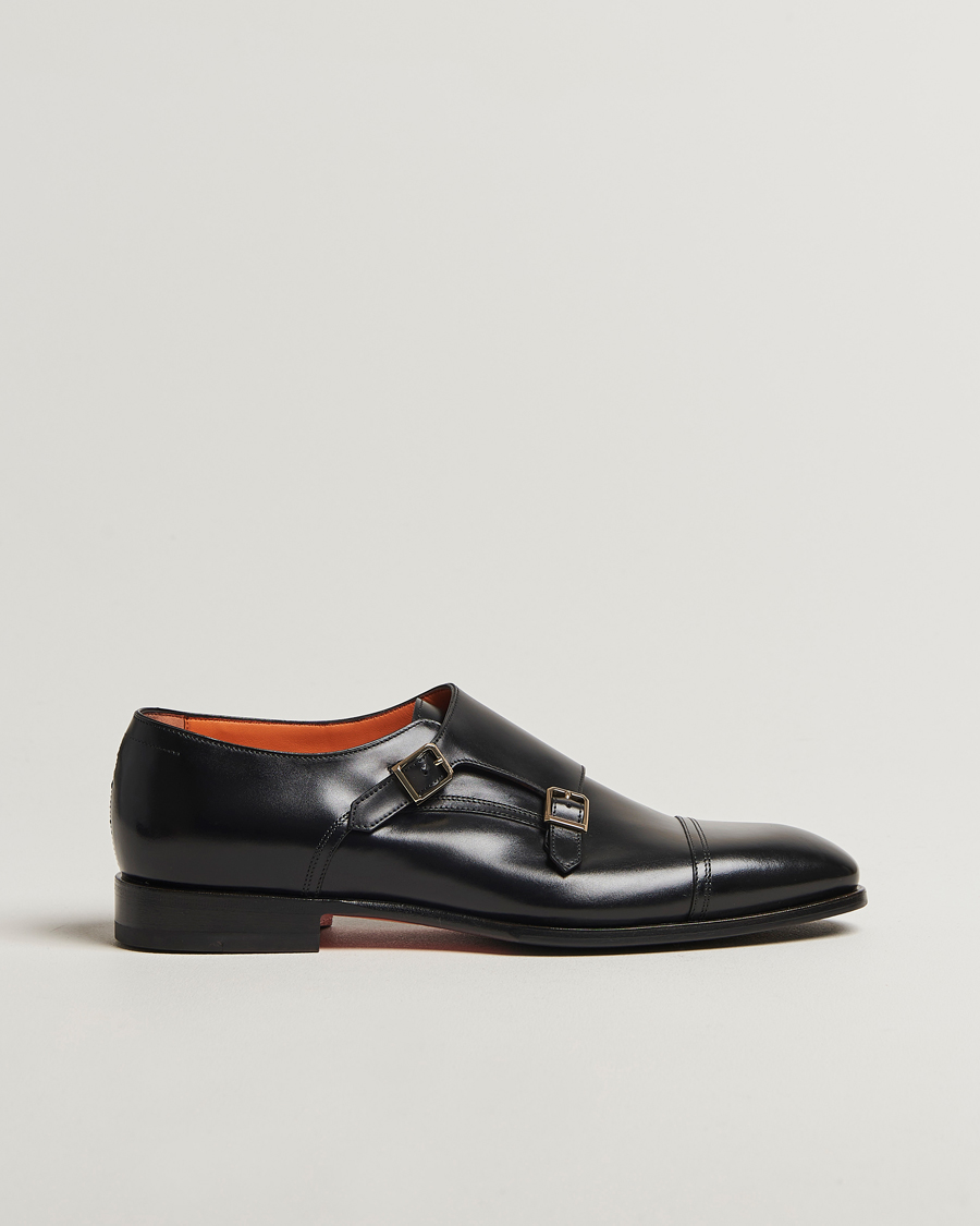Men | Monk Strap Shoes | Santoni | Adrian Double Monk Black Calf