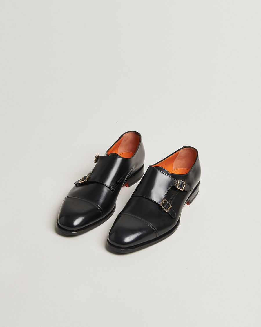 Men | Monk Strap Shoes | Santoni | Adrian Double Monk Black Calf