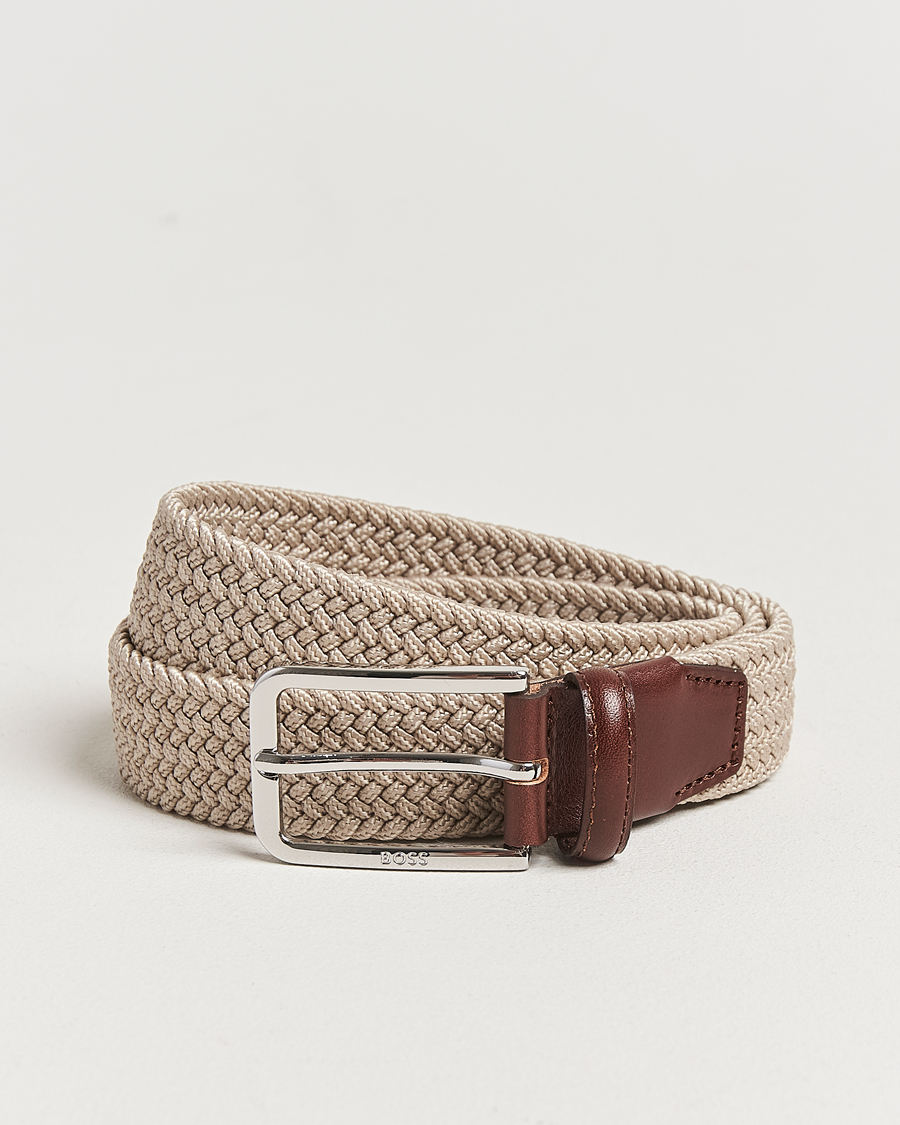 Men | Belts | BOSS BLACK | Clorio Elastic Woven Belt Light Beige
