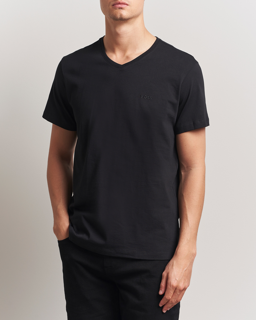 Men | T-Shirts | BOSS BLACK | 2-Pack Relaxed Fit V-Neck T-Shirt Black