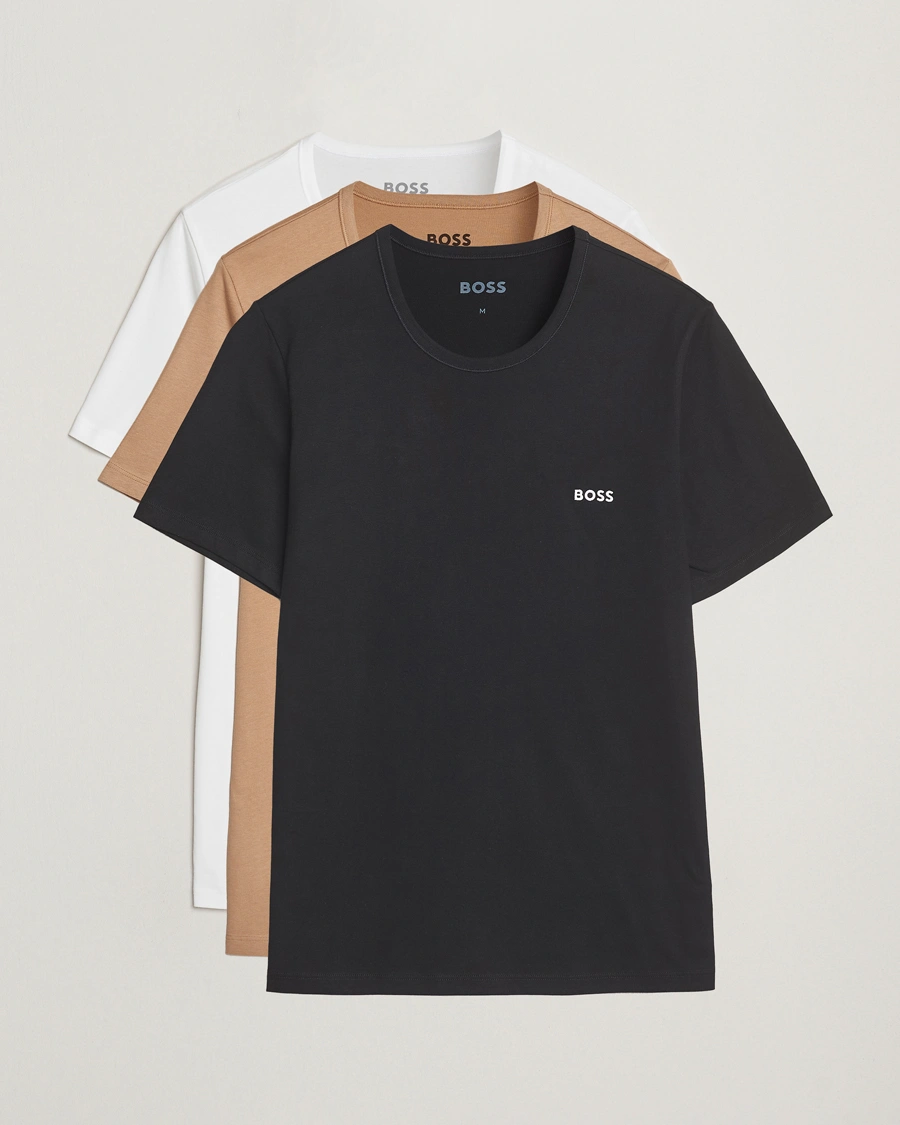 Men | T-Shirts | BOSS BLACK | 3-Pack Crew Neck T-Shirt Beige/White/Black