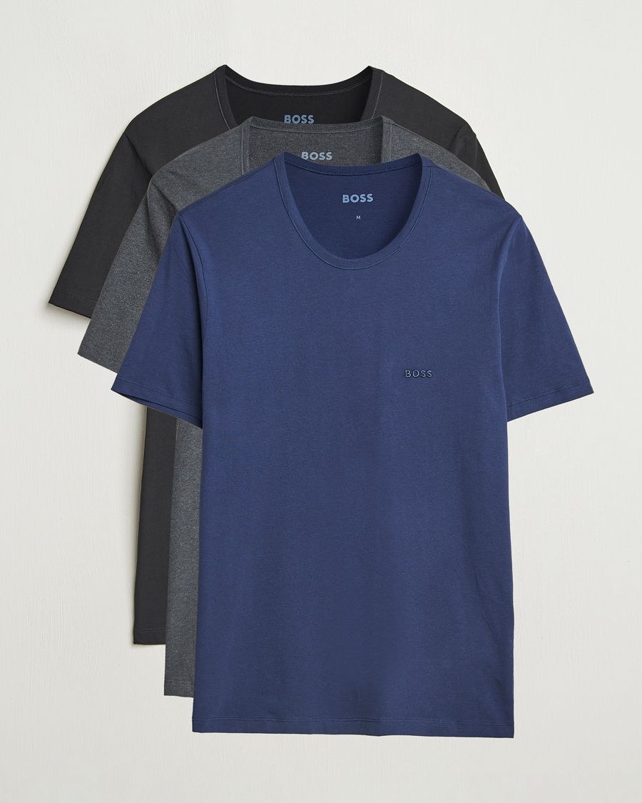 Men | T-Shirts | BOSS BLACK | 3-Pack Crew Neck T-Shirt Black/Blue/Grey