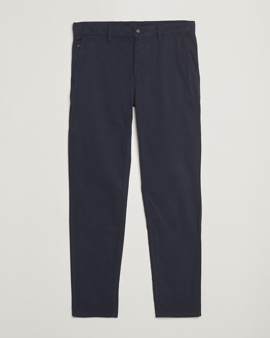 Men | Trousers | BOSS ORANGE | Tapered Fit Cotton Chinos Dark Blue