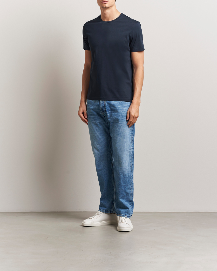 Men | T-Shirts | BOSS BLACK | Tessler Mercerized Crew Neck T-Shirt Dark Blue