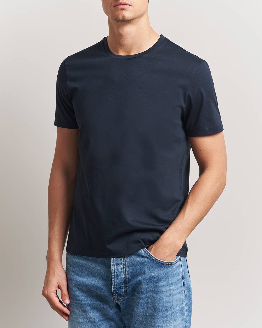 Men | T-Shirts | BOSS BLACK | Tessler Mercerized Crew Neck T-Shirt Dark Blue