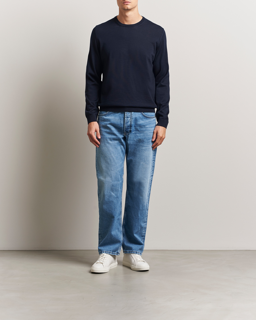 Men | Sweaters & Knitwear | BOSS BLACK | Leno Wool Crew Neck Pullover Dark Blue