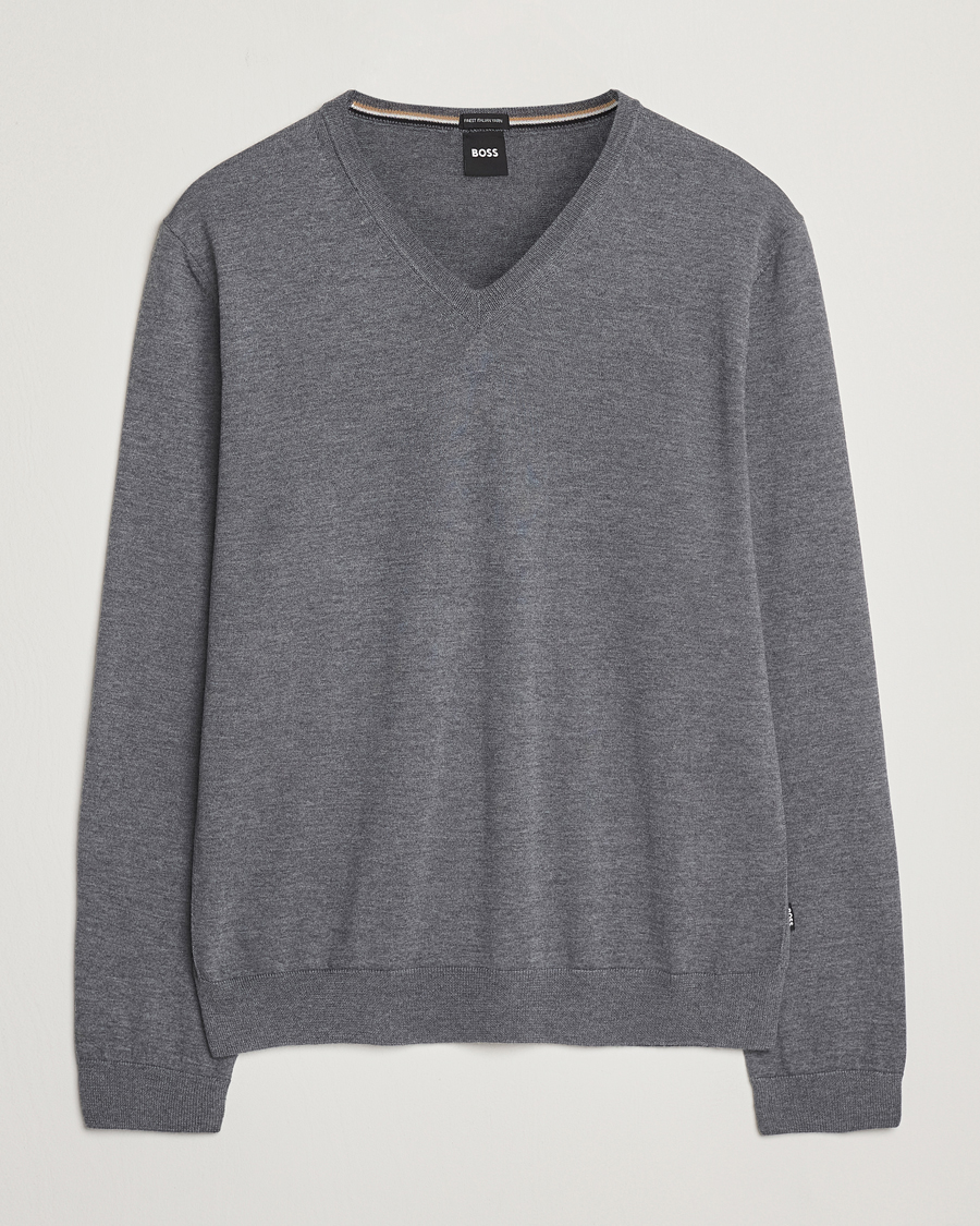 Men | Sweaters & Knitwear | BOSS BLACK | Melba Wool V-Neck Pullover Medium Grey