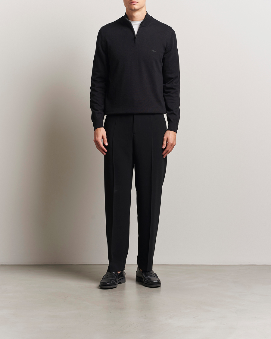 Men | Sweaters & Knitwear | BOSS BLACK | Padro Cotton Knitted Half Zip Black